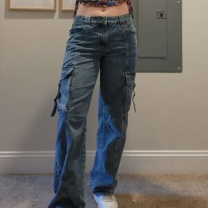 Y2K Wide Leg Low Rise Cargo Jeans With Buckles